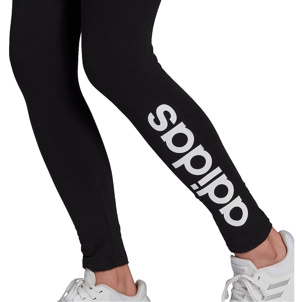 Adidas Women's Linear Leggings Black Spell Out Small *Flawed